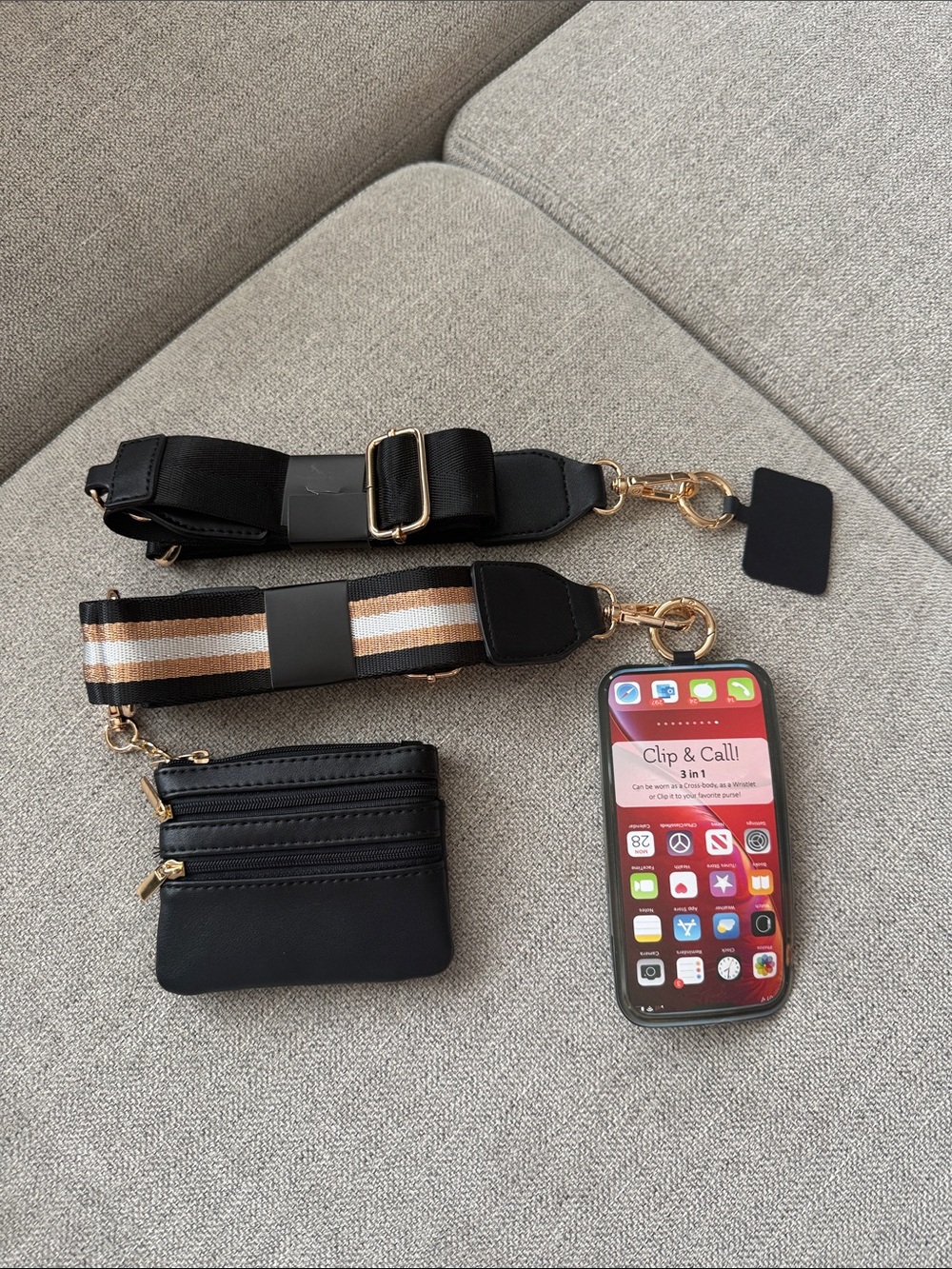 Clip & Call Crossbody (2 Straps) with Coin Pouch - Black